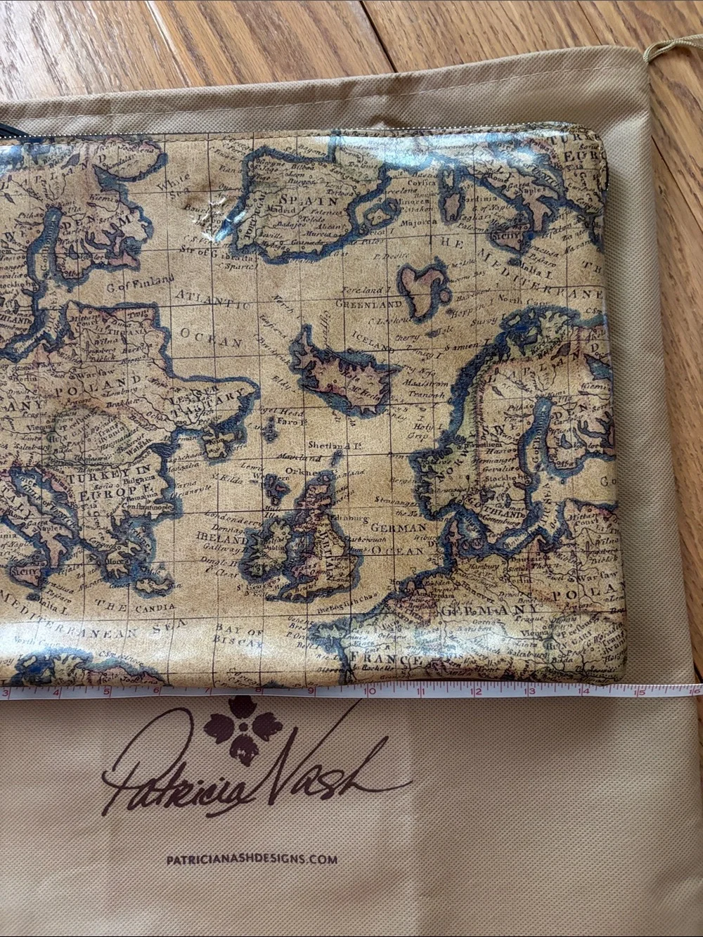 Patricia Nash Map Print Computer Bag - Tan & Blue & Green NWT